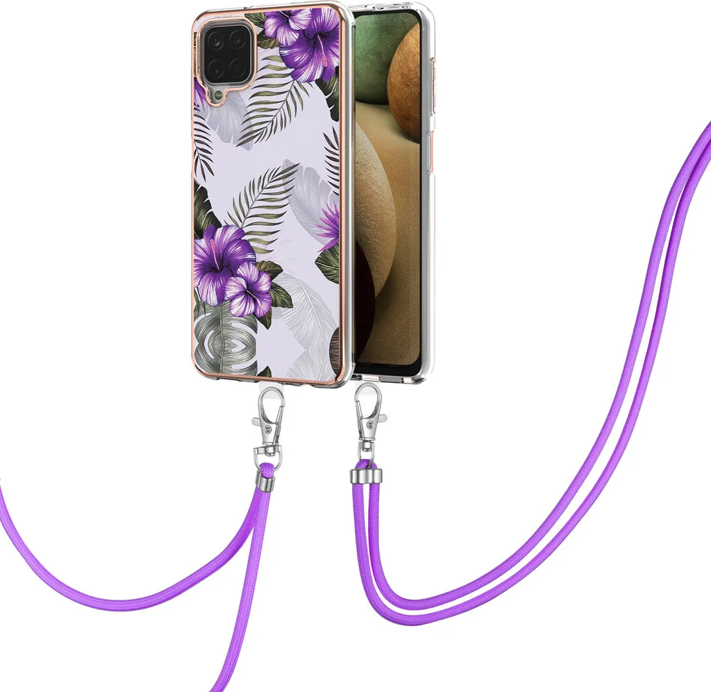 Custodia Antiurto Samsung Galaxy A12 5G - TPU Viola con Cordino
