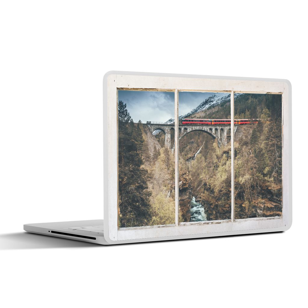 MuchoWow Laptop Aufkleber Sticker Cover Aussicht - Brücke - Berg 31x22.5 cm - Laptop-Deko