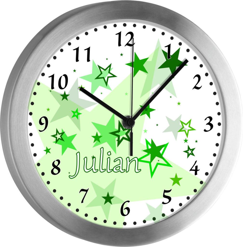 Kinderzimmer Funkwanduhr, Funkuhr Wanduhr Kinder, Sterne grün 25 cm