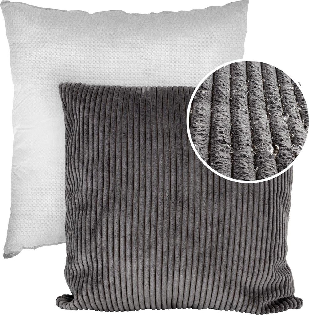 Dekokissen 50x50cm Kissenhülle mit Reißverschluss Sofakissen mit Füllung Einfarbig Cordsamt Anthrazit