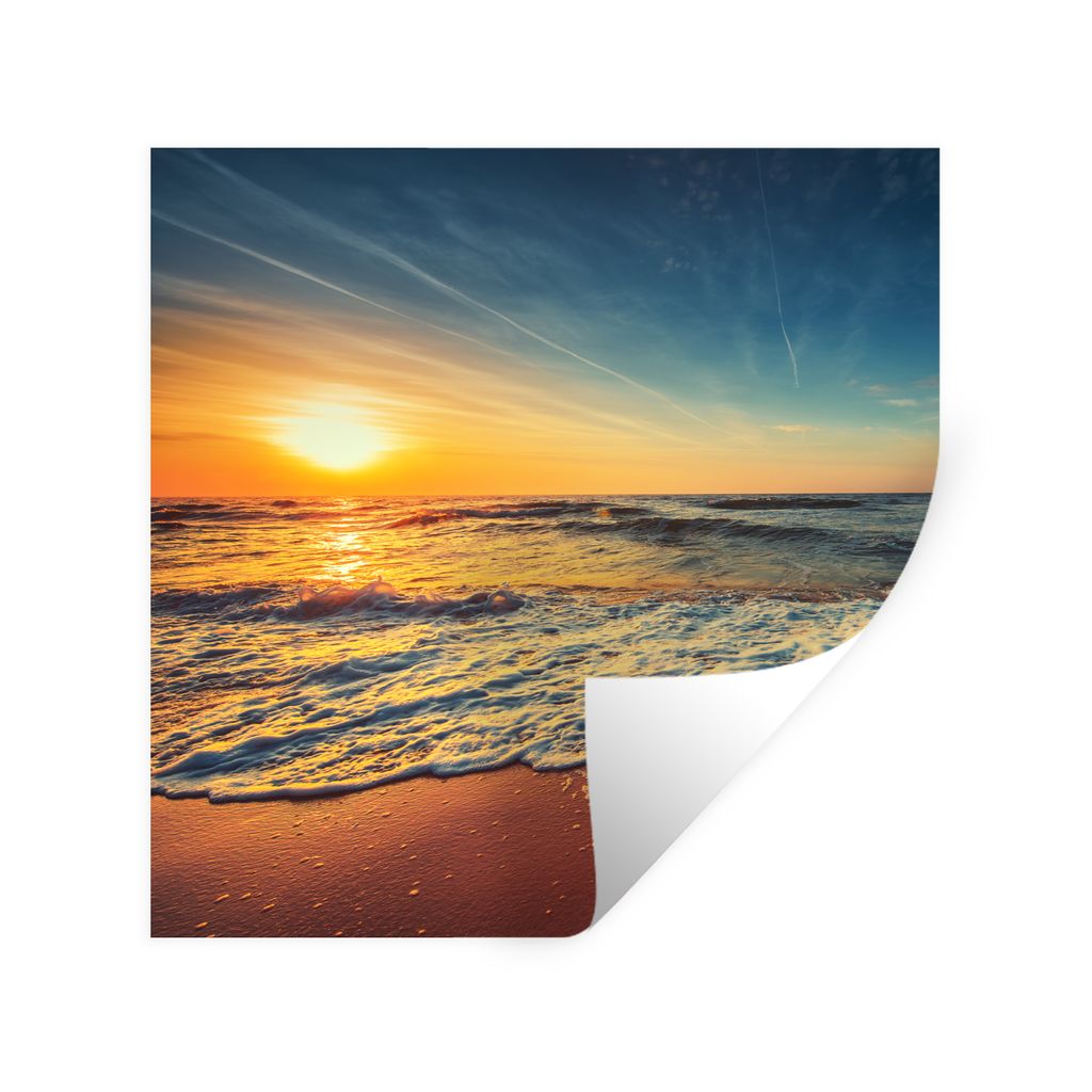 MuchoWow Wandtattoo Wandsticker Wandaufkleber Strand - Meer - Sonnenuntergang - Gold 50x50 cm Selbstklebend und Repositionierbar - Selbstklebend ...