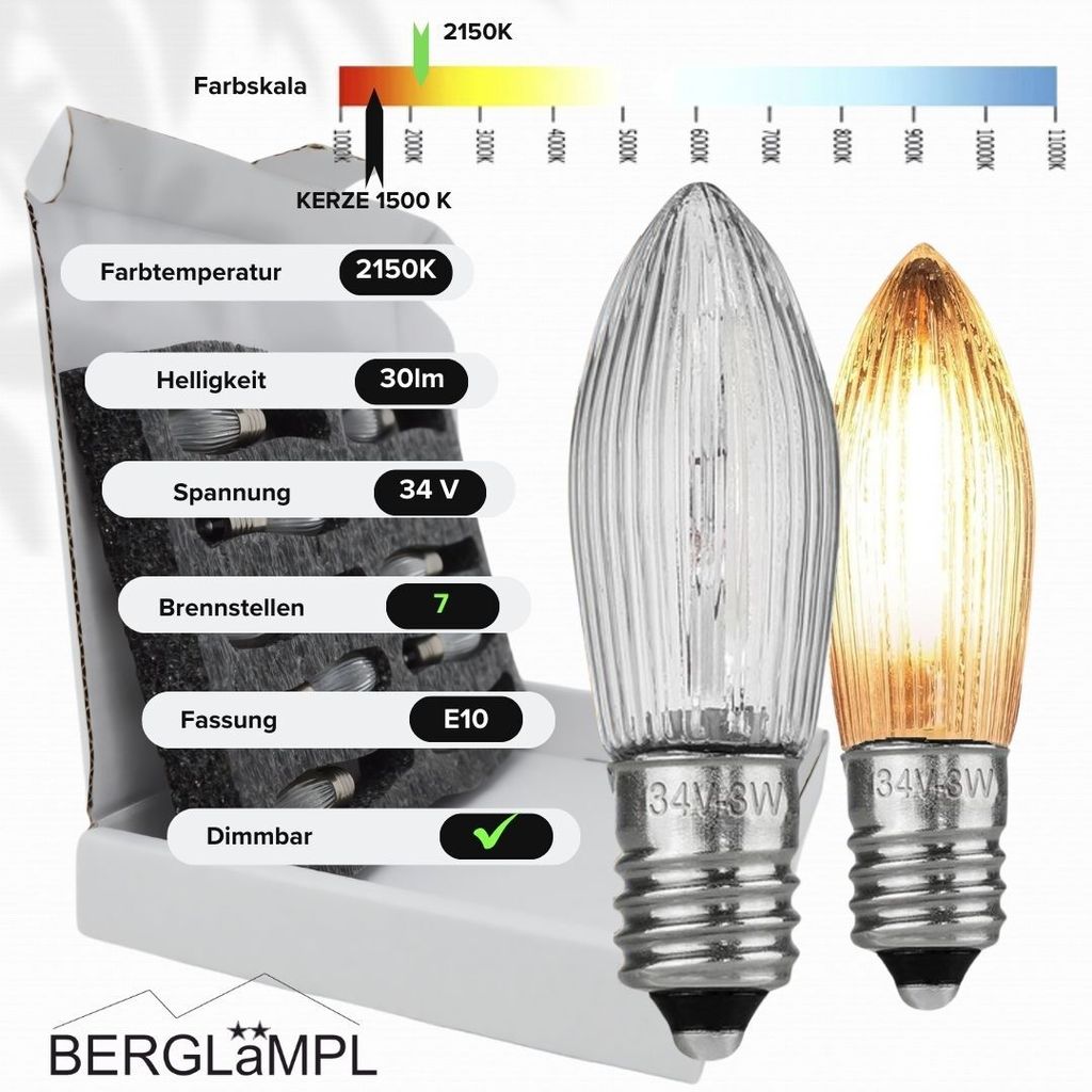 10x Stück E10 34V/3W Ersatzlampe für Schwibbogen, Produktbild 2