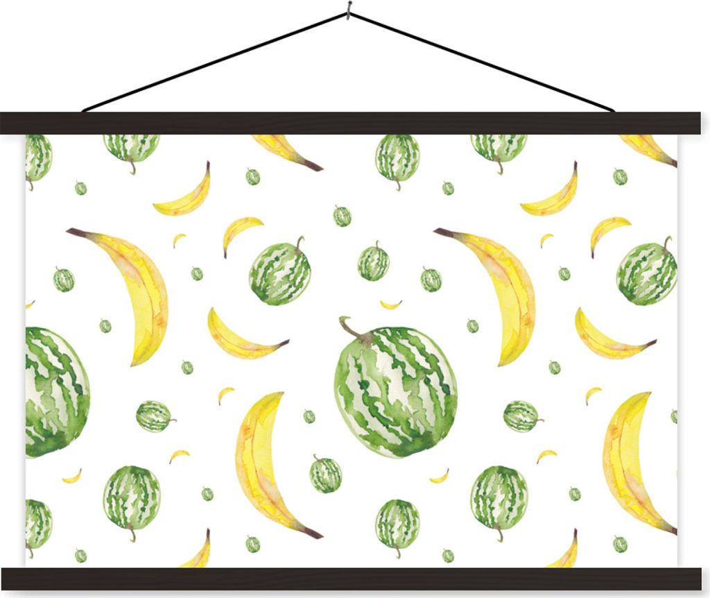 MuchoWow Textilposter Bananen - Melonen - Schablonen 60x40 cm mit schwarzem Rahmen - Hölzernes