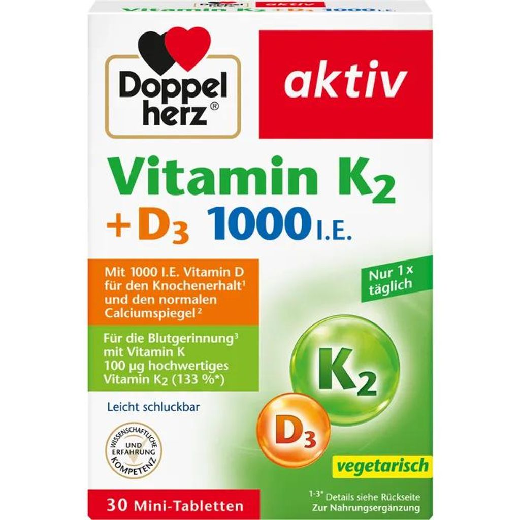Doppelherz Vitamin K2+D3, 1000 UI, 30 tabletas Imagen del producto 