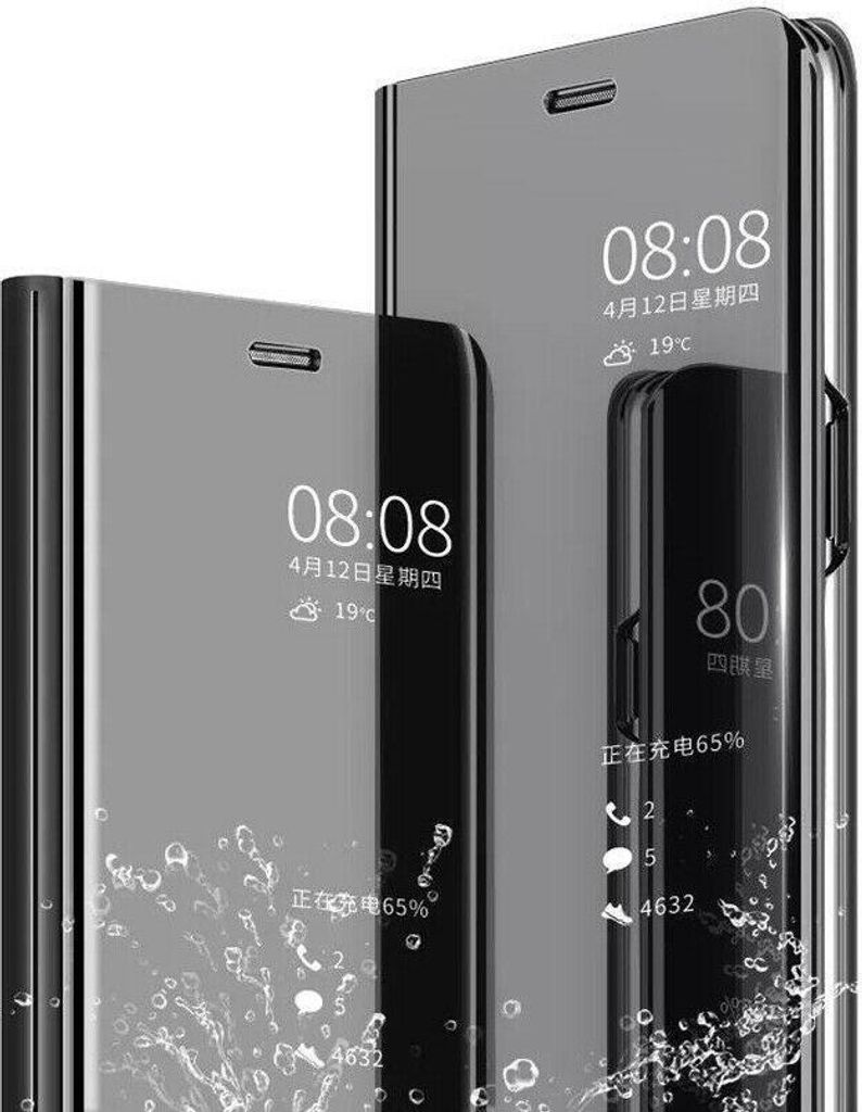 Handy Hülle für Xiaomi Poco M4 Pro 5G / Xiaomi Redmi Note 11T 5G Clear View Hülle Klapp Flip Hülle Bumper Spiegel Mirror Cover, Farbe: Schwarz