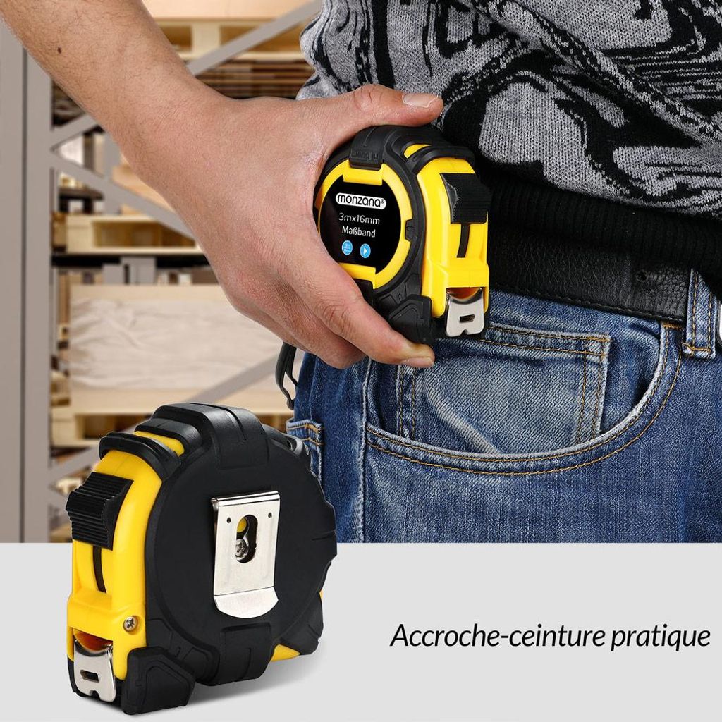 Monzana Mètre ruban avec enrouleur automatique 3m Acier & Image du produit 