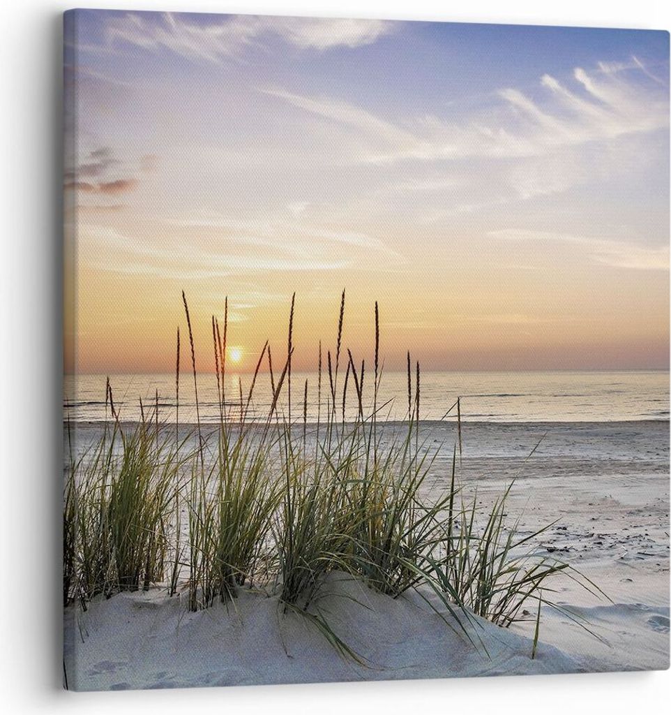 Bild auf Leinwand - Leinwandbild - Einteilig - Westen Sonne Strand - 30x30cm - Wand Bild - Wanddeko - Wandbilder - Leinwanddruck - Bilder - Wanddek...