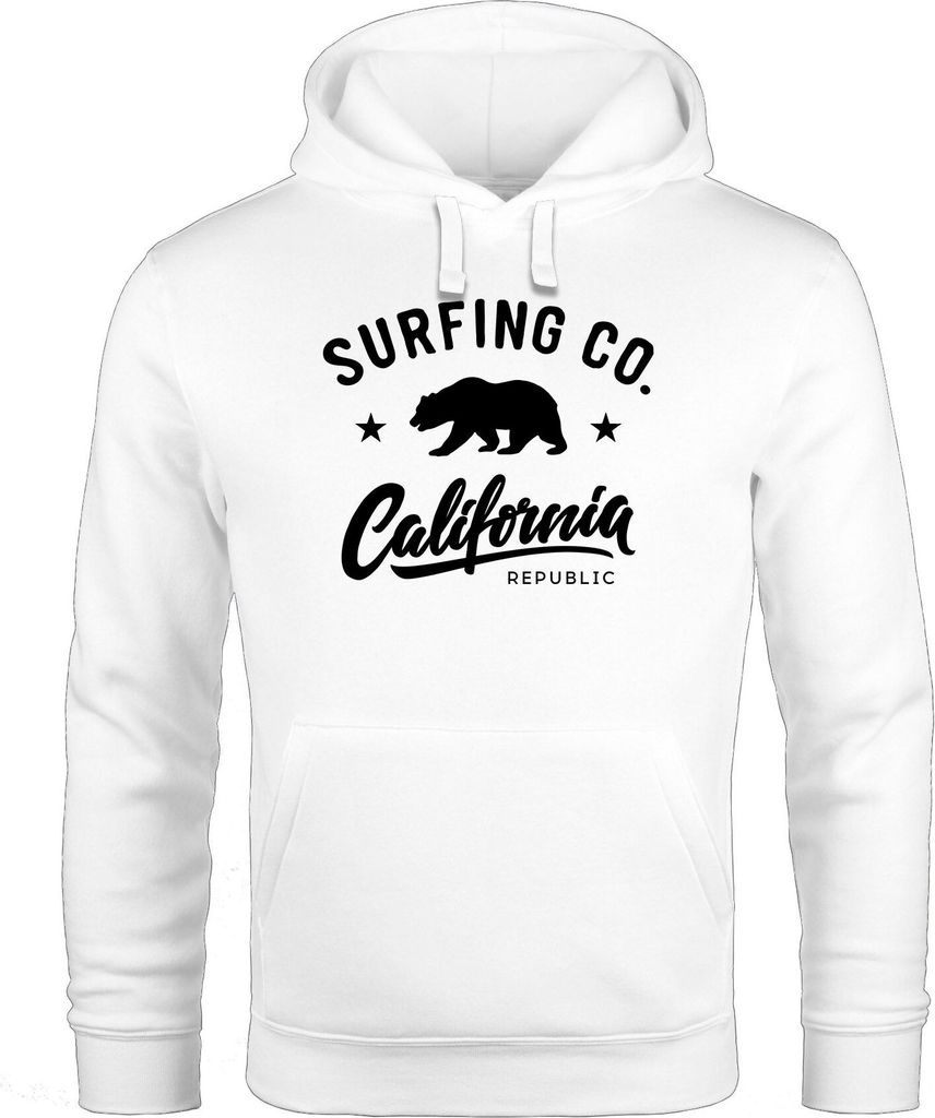 Hoodie Herren California Republic Bear Bär Sommer Surfing Kapuzen-Pullover Männer Neverless weiß XXL