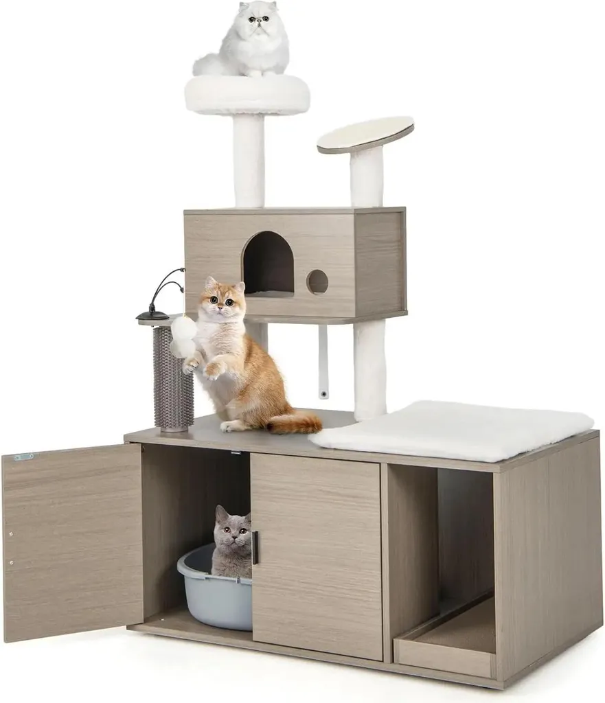 Arbre à chat haut 132 cm pour petit espace avec griffoir bois et sisal gris