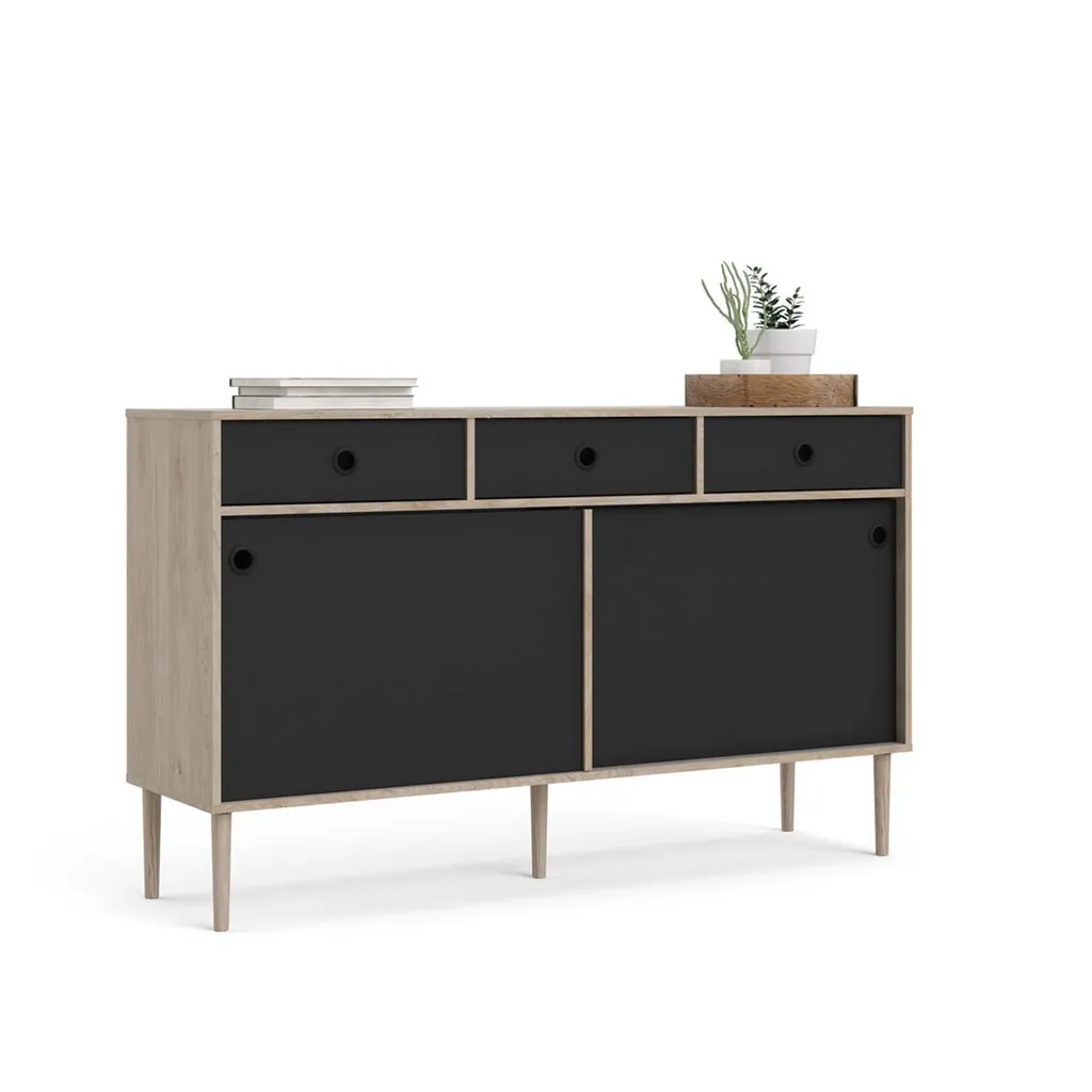 Buffet Penny gain de place : rangement optimal chêne Hickory et noir mat - 7