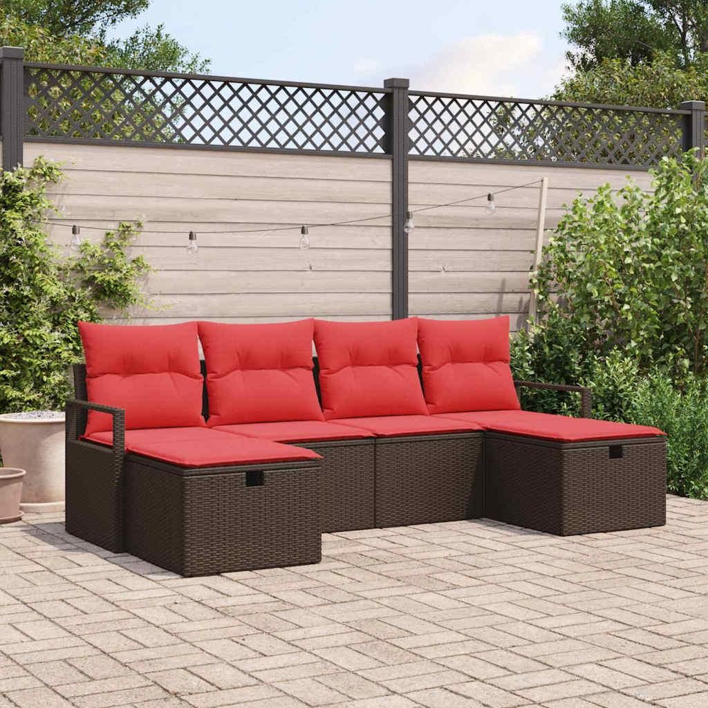 CLORIS Sofa Set mit Kissen 6 pcs Braun und Rot Poly-Rattan - Gartensofas CC135