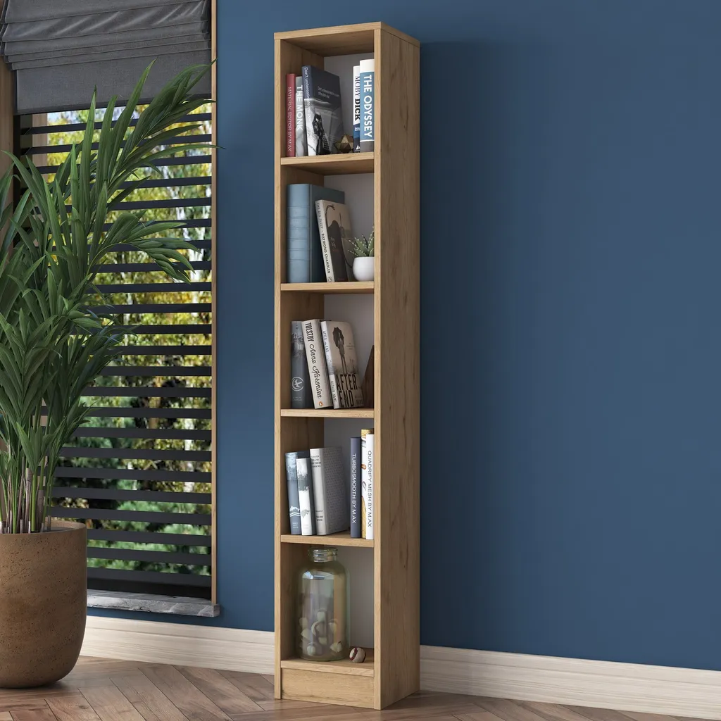 Étagère de rangement colonne en bois de noyer 170cm pour salon Chic