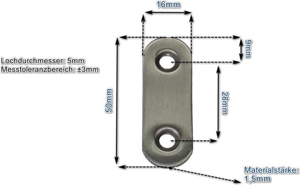 Edelstahl I-Verbinder 50x16mm (VE 10Stk) 20x einsetzbar als Lochwinkel, Metallwinkel, Balkenwinkel, Verbinder, Winkelverbinder