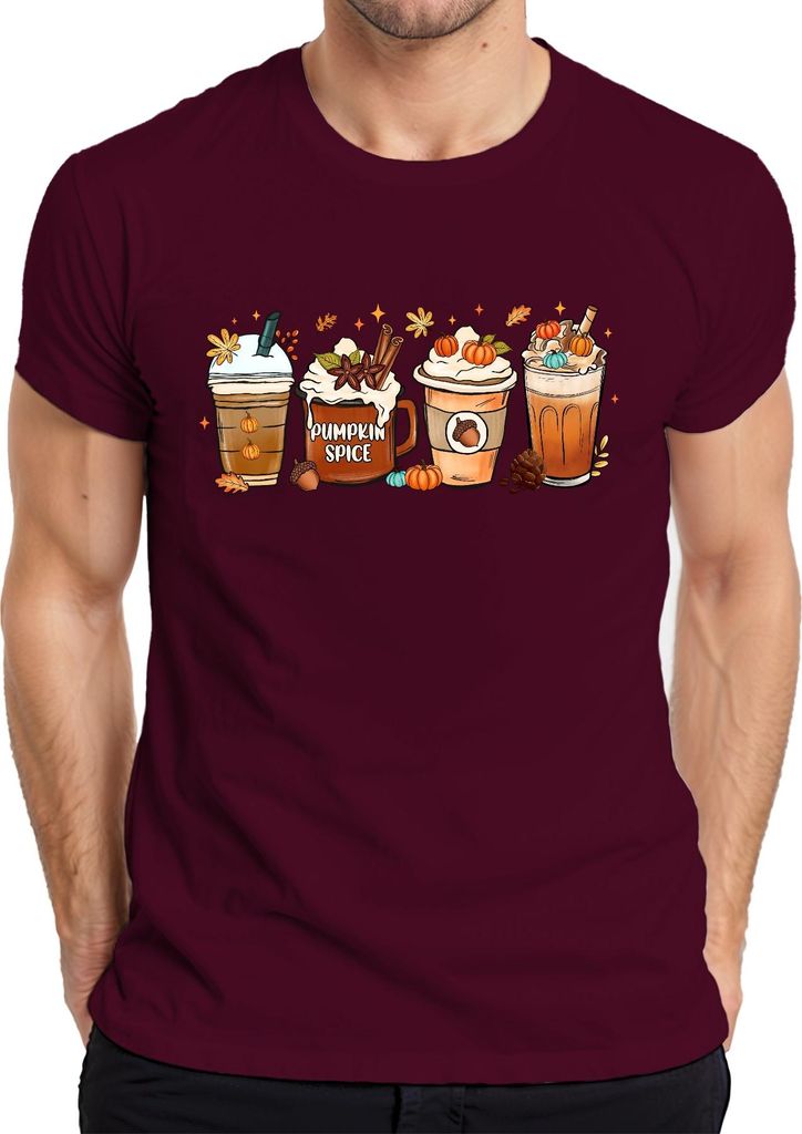 Pumpkin Spice Kürbis Latte Herbst Kaffee Kürbisgewürz Zimtstangen Herren T-Shirt, Burgundy, S