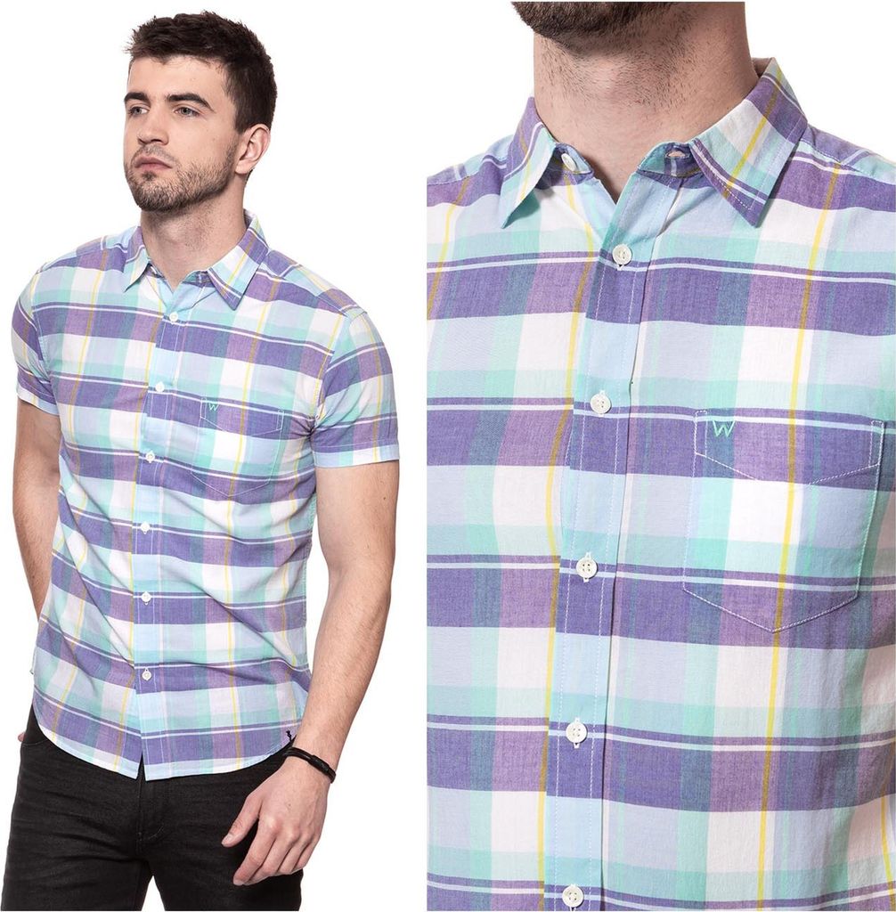 Herrenhemd Kurzärmel Wrangler SS 1 Punkt Hemd Strand Glas W5860NQWD 112129522