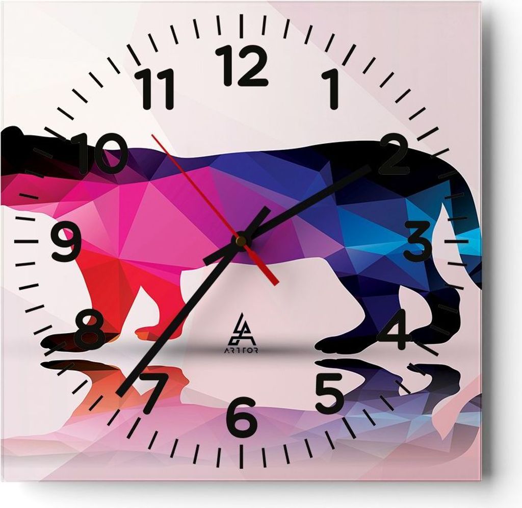 Wanduhr - Quadrat - Glasuhr - Tiger Illustration modern Grafik - 30x30cm - Schleichendes Uhrwerk - Lautlos - zum Aufhängen bereit - Dekoration Mod...