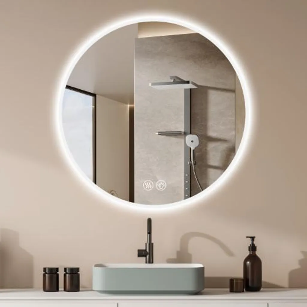 Miroir LED rond 70 cm avec 3 couleurs de lumière et bouton Smart Touch TVL