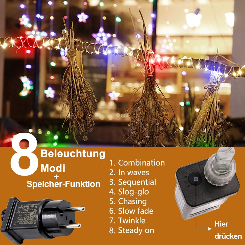 20M LED Lichterkette Wasserdicht 8 Modi Bunt Garten Deko