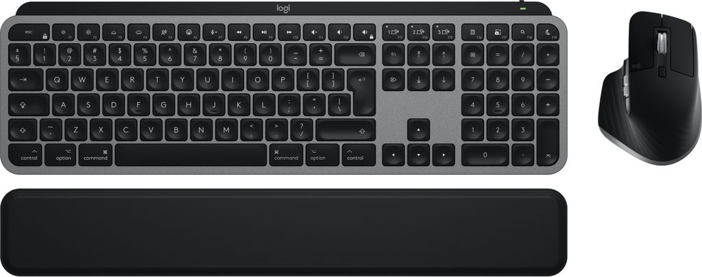 Logitech MX Keys S Combo for Mac, Kabellos, RF Wireless + Bluetooth, Scherenschalter, QWERTY, LED, Aluminium, Schwarz