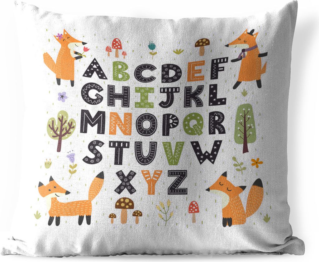 MuchoWow Outdoor Kissen - Illustration Alphabet mit glücklichen Füchsen - 45x45 cm - Wetterfest - Lounge Kissen - Fotokissen - Dekoratives Kissen