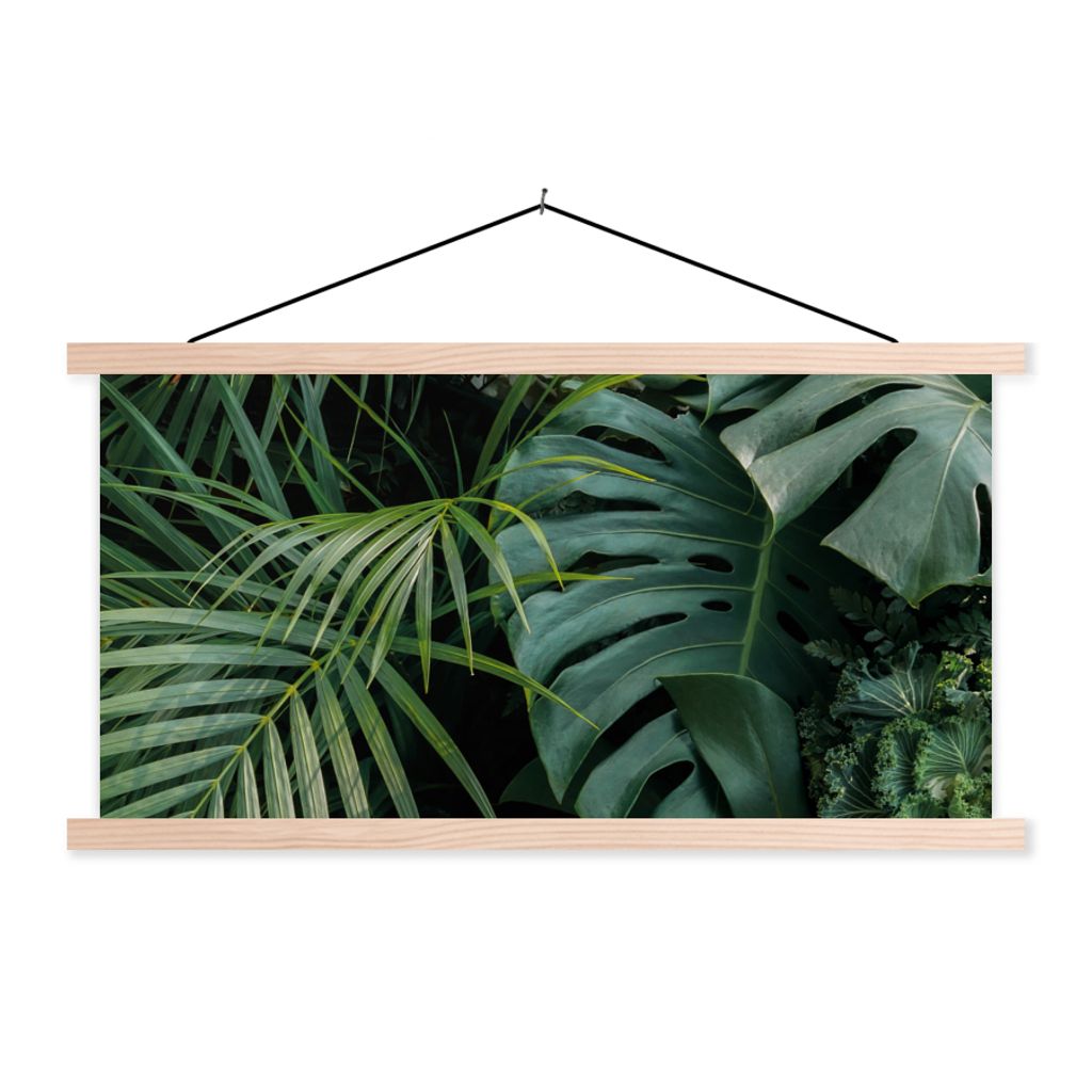 MuchoWow Textilposter Pflanzen - Dschungel - Blätter - Tropisch 60x30 cm mit holzfarbenen Rahmen - Dekoration