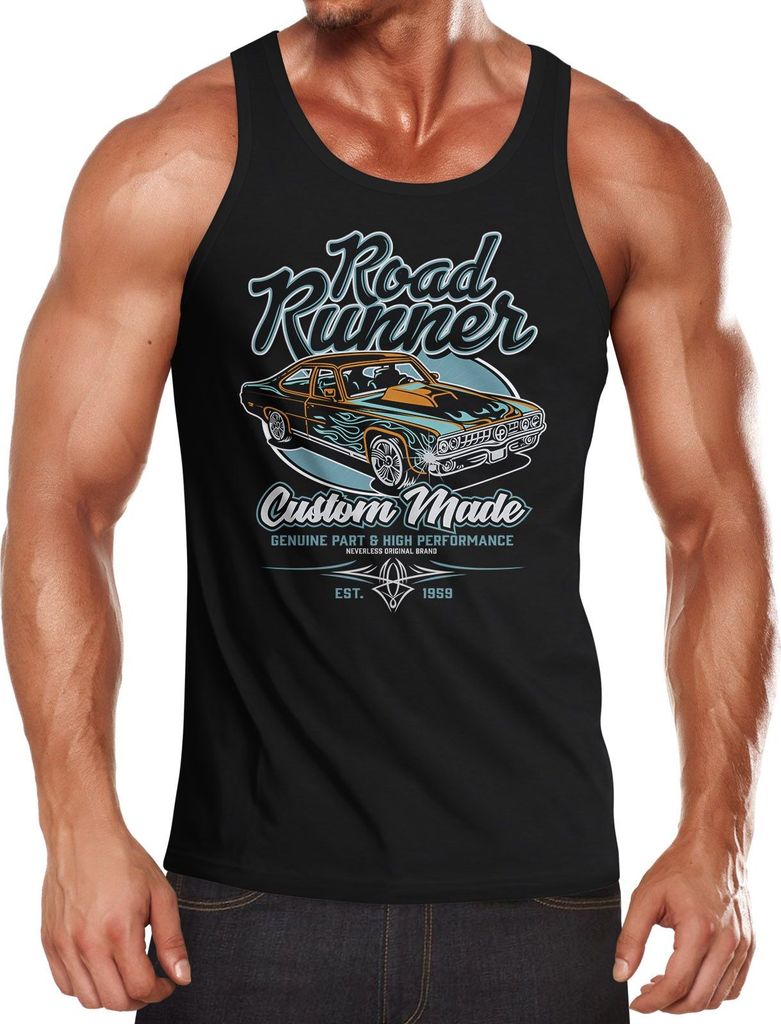Herren Tank-Top Roadrunner American Muscle Car Tuning Retro Sports Car Vintage Motiv Muskelshirt Muscle Shirt Neverless schwarz L