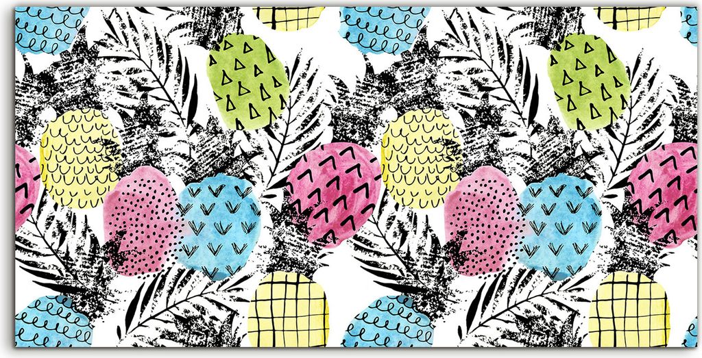 Coloray - Glasbild - 100x50 cm - Wandbild - Glasbilder - Deko bunte Ananas Grunge Wand Nachbildung