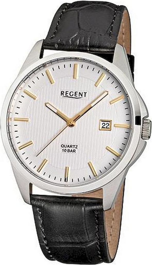 Regent F-915 Herren-Uhr Analog Quarz mit Lederarmband Datum Ø 39 mm