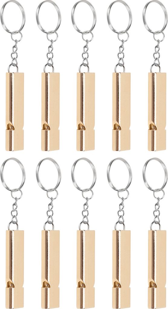 10 pcs Aluminiumlegierung Notfallüberlebens Pfeife Doppelrohr Hochfrequenz mit Schlüsselbund Gold