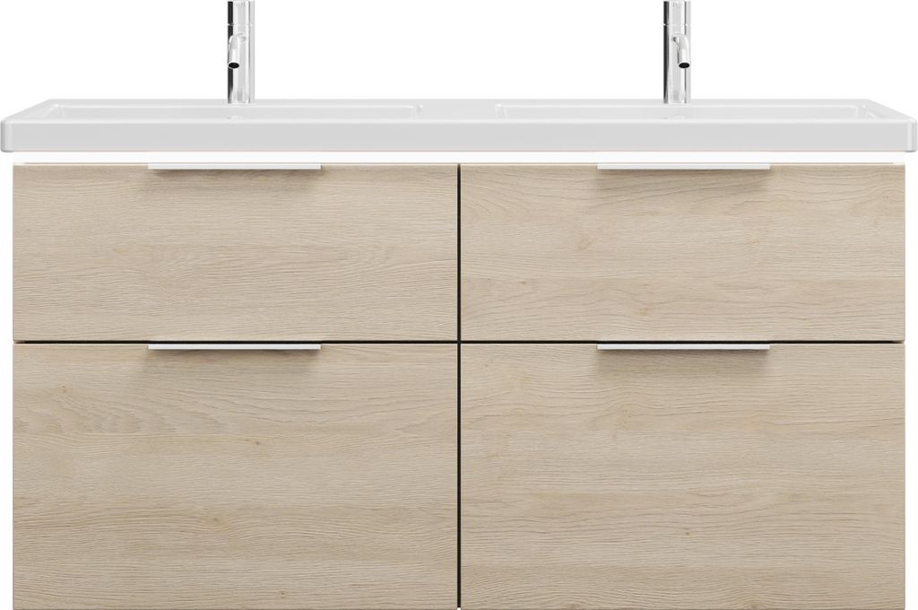 burgbad Eqio Keramik-Doppelwaschtisch inklusive Waschtischunterschrank mit LED-Beleuchtung, mit 4 Schubladen, Breite 1230mm, SEZD123F3180C0001G0146