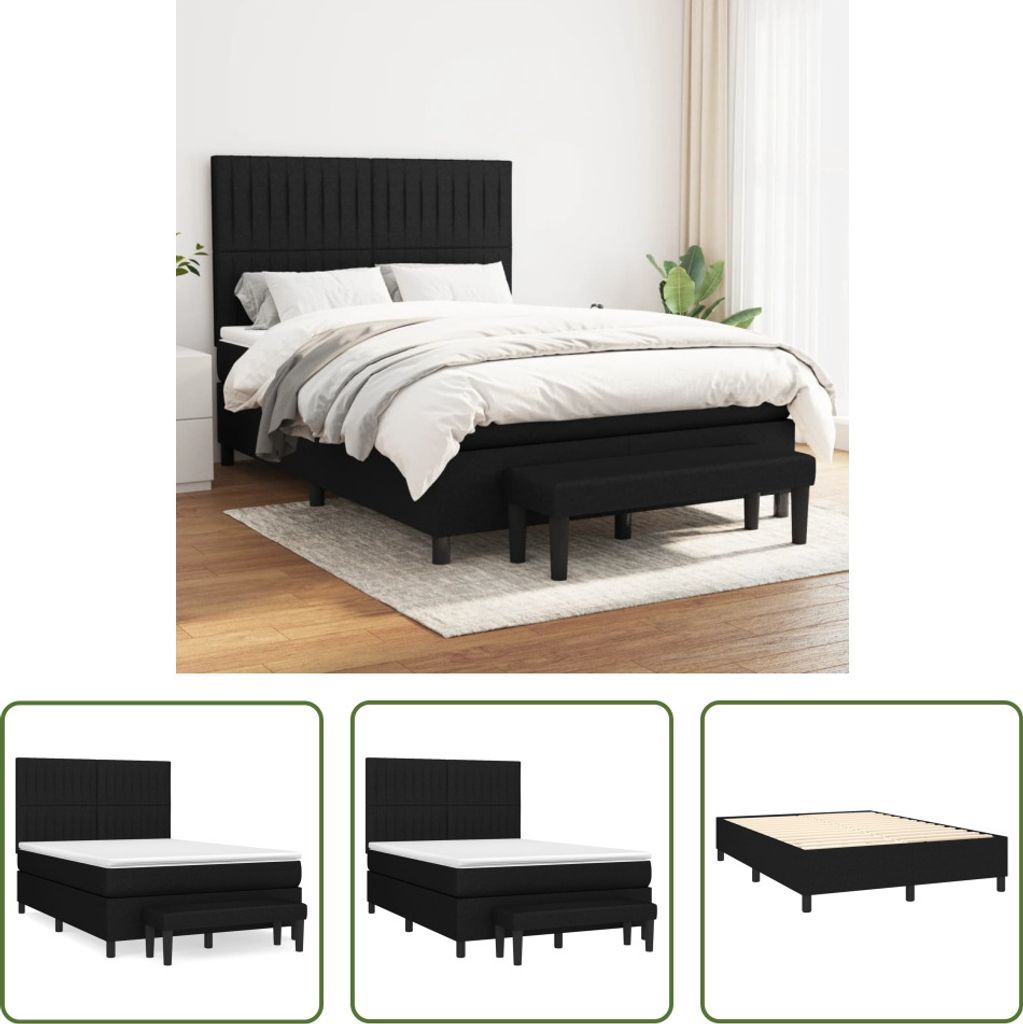 The Living Store Boxspringbett mit Matratze Schwarz 140x200 cm Stoff