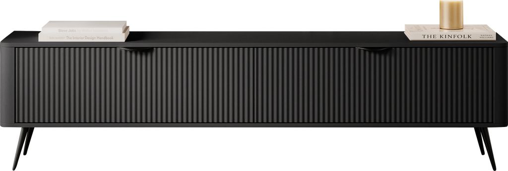 MIRJAN24 TV-Lowboard Lante 200 2D, TV-Schrank mit zwei Klappen, Metallfüße und Aluminiumgriffe (Farbe: Schwarzer Graphit)