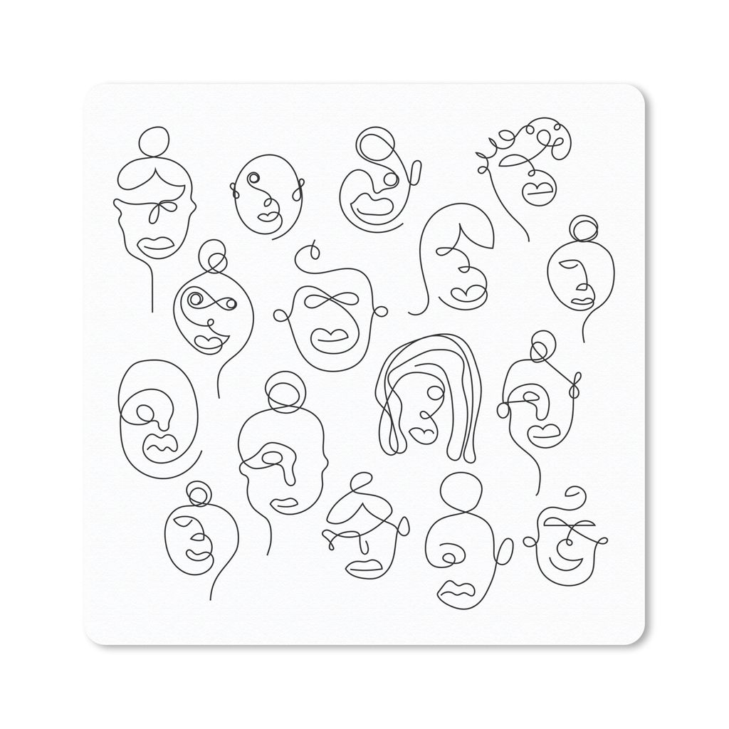 MuchoWow Mauspad Mousepad Einzeilige Illustration von Gesichtern 30x30 cm - Mousepads - Maus Mat - Pad - Mausunterlage - Gaming