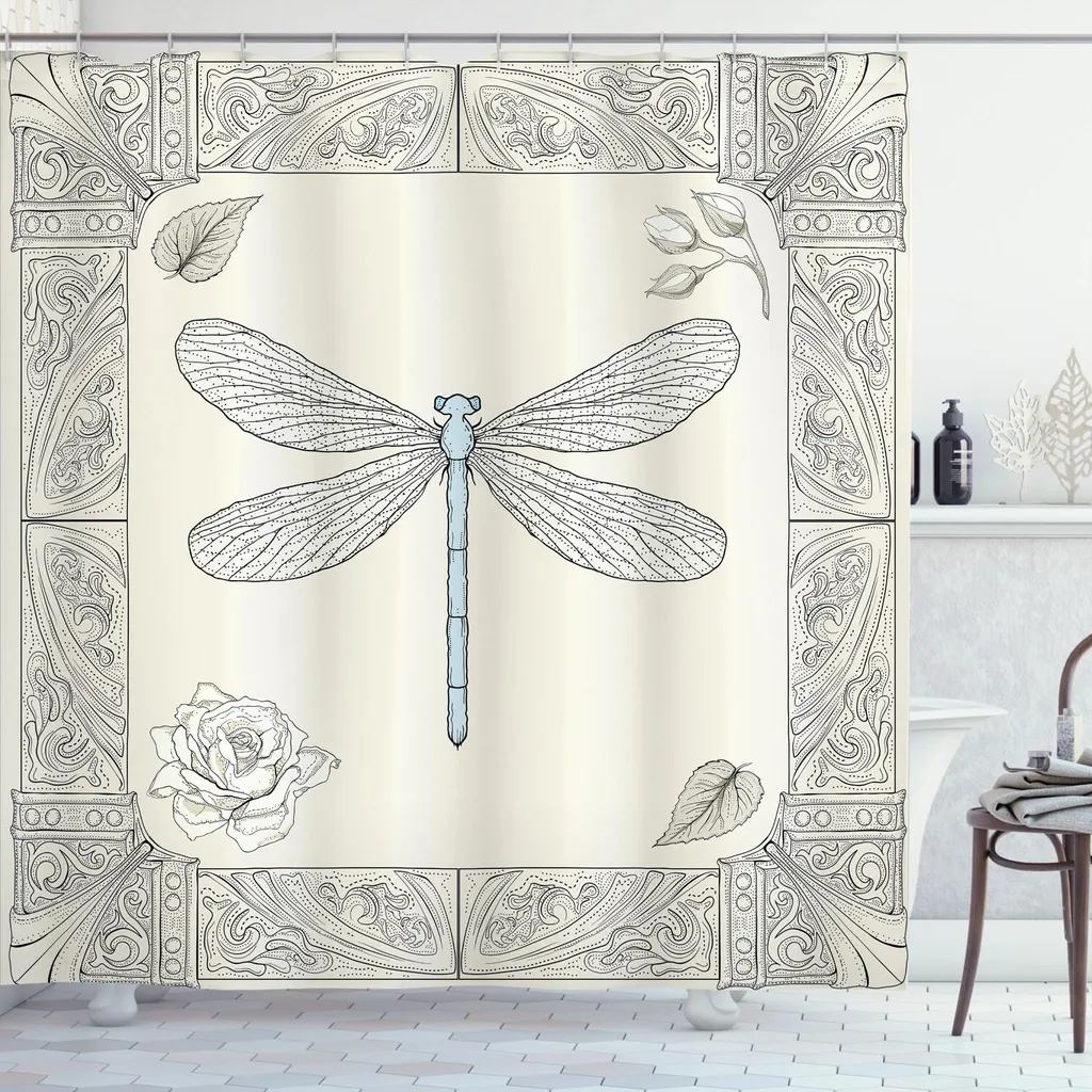 Tenda Doccia Design Vintage Libelle ABAKUHAUS - Stampa Alta Definizione