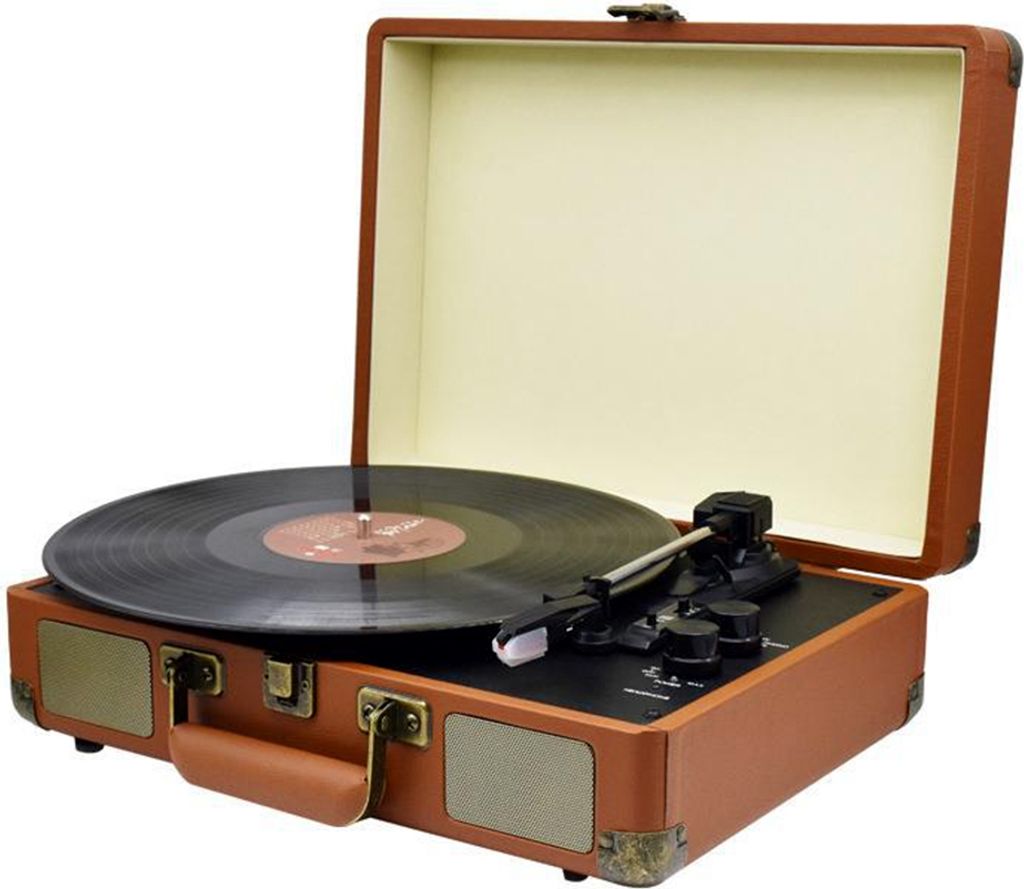 CD-Player, Plattenspieler, Grammophon, Vinyl-Bluetooth-Lautsprecher, drei Wiedergabegeschwindigkeiten, unterstützt 7/10/12-Zoll-Schallplatten, braun