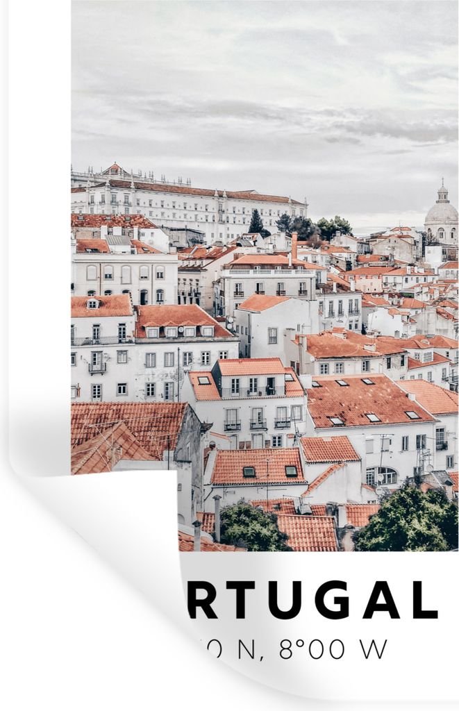 MuchoWow Wandtattoo Wandsticker Wandaufkleber Portugal - Rot - Skyline 40x60 cm Selbstklebend und Repositionierbar - Wierderverwendbar - Selbstkl...