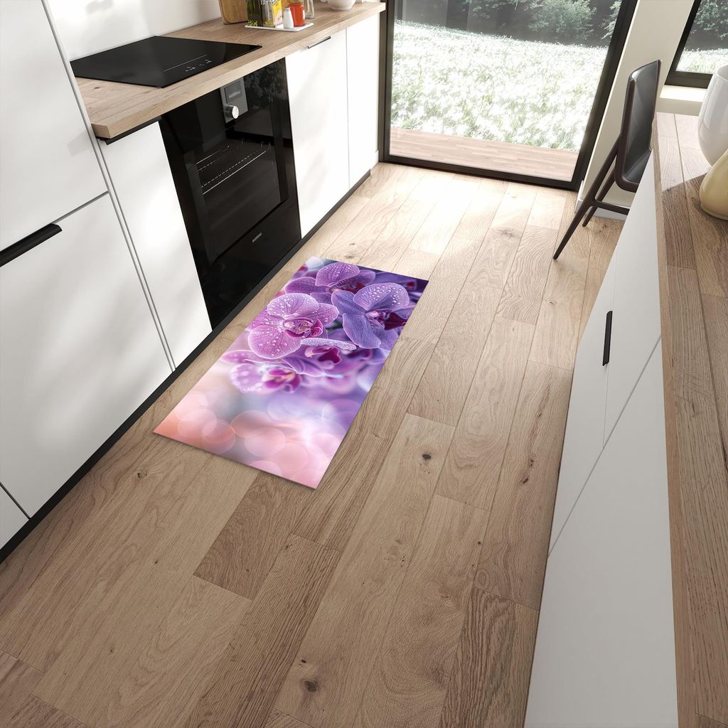 Küchenteppich 60x120cm rutschfest & abwischbar PVC Läufer - Orchideenblüten
