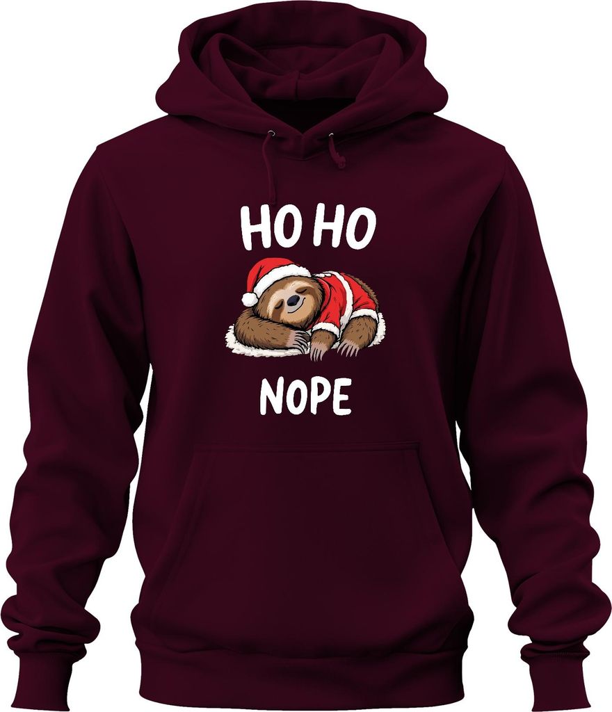 HO HO NOPE Faultier Weihnachtsmütze Schlafend Lustig Geschenk Uni Hoodie Kapuzenpullover, Burgundy, 3XL