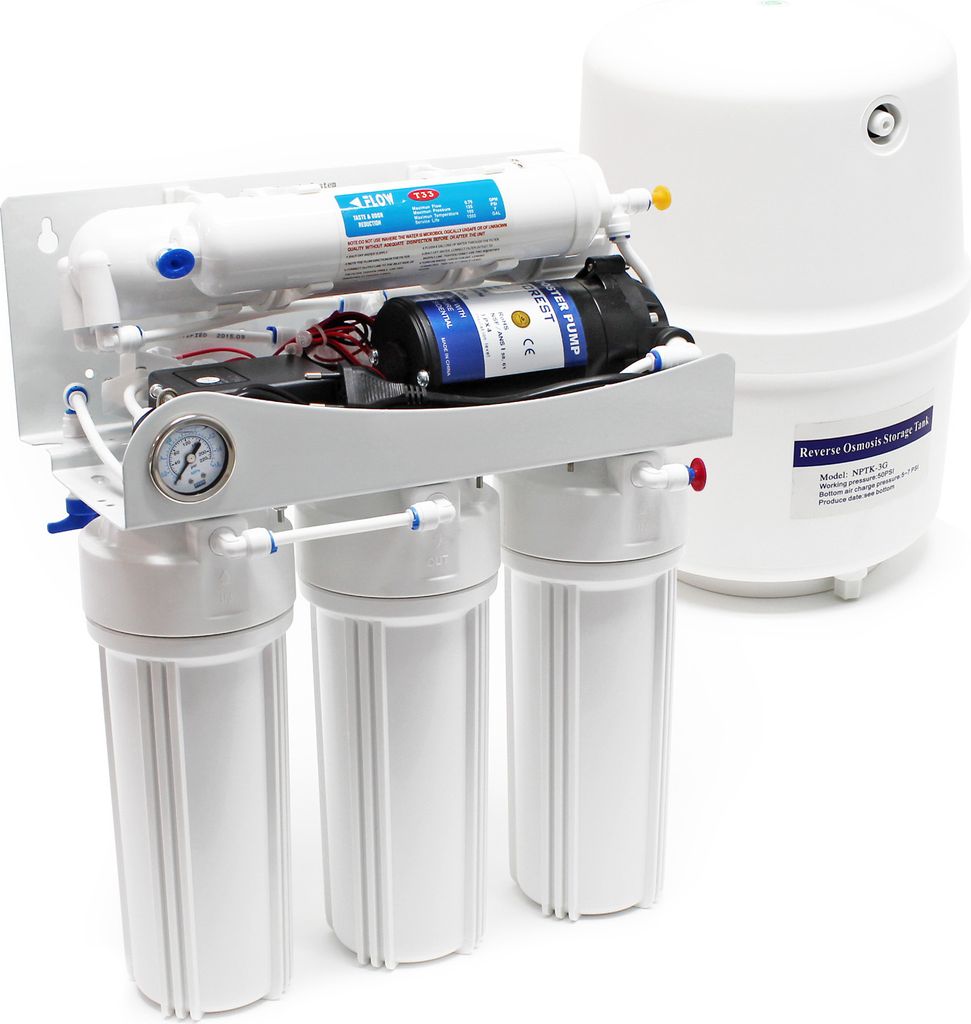 Naturewater 5 Stufen Umkehrosmose 180 L/Tag mit Druckerhöhungspumpe und Druckanzeige, RO Omsoseanlage für sauberes Trinkwasser
