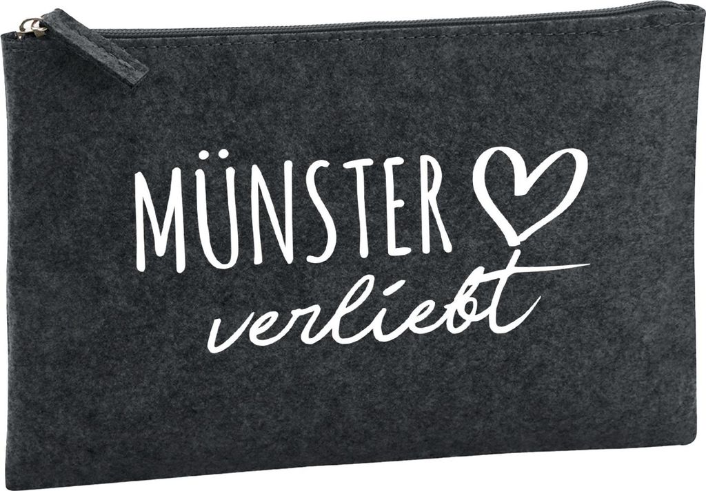 Huuraa Kulturbeutel Münster verliebt 1 Liter Charcoal Filz Kosmetiktasche Geschenkidee