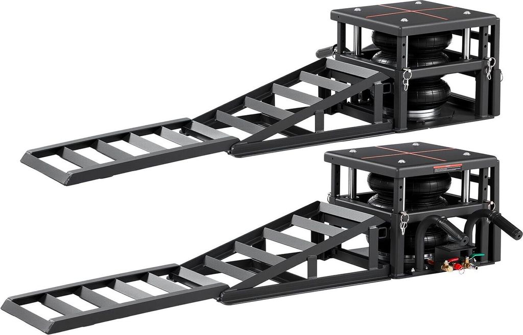 Luftdruck-Transportwagenheber 2 Stück, 5 Tonnen Tragkraft, 320 mm maximale Höhe, pneumatische Rampenheber mit Airbags, Unterlegkeile, Verlängeru...