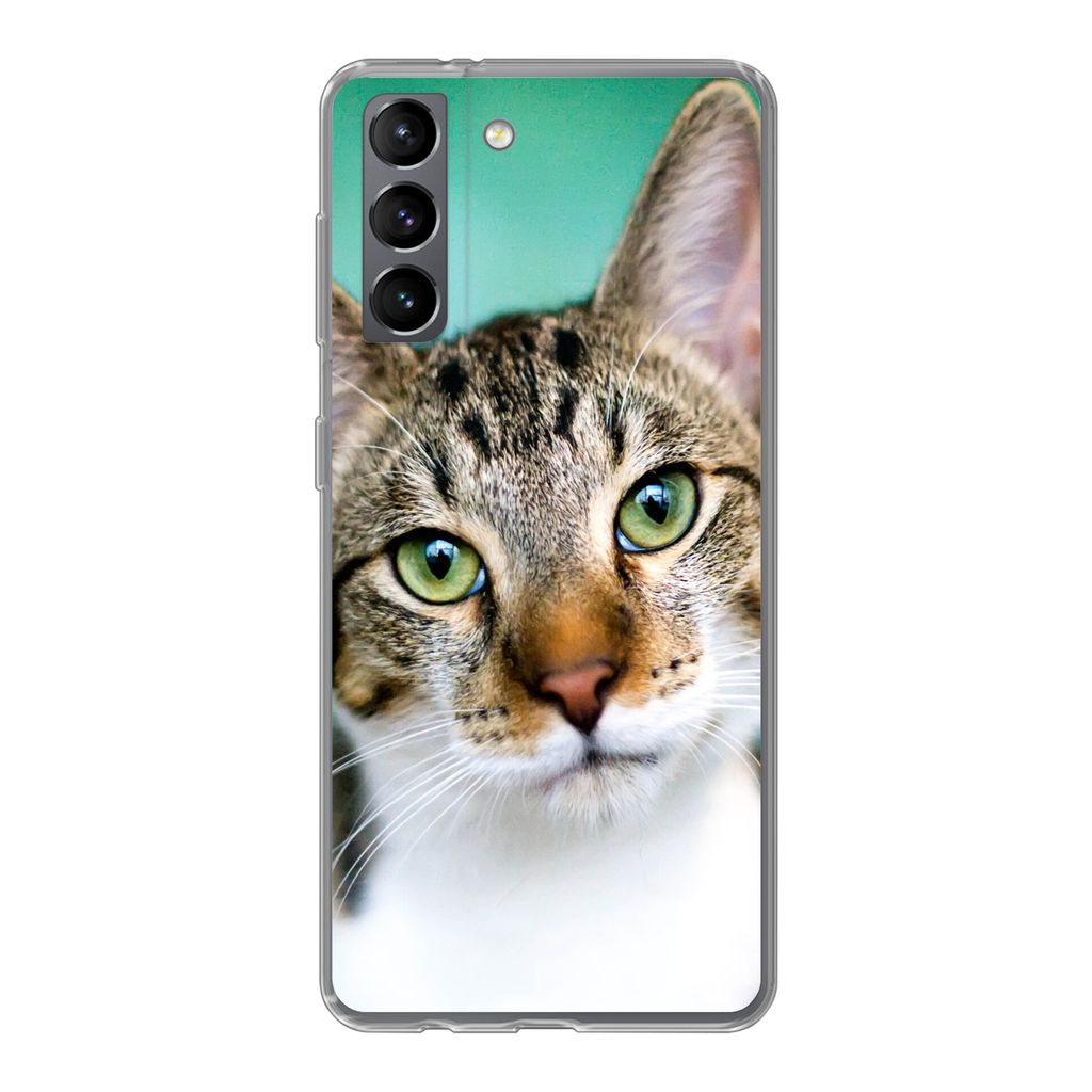 MuchoWow Handyhülle Schutzhülle Hülle für Samsung Galaxy S21 Katze - Porträt - Augen Silikon Softcase Handy Hülle - Softcase