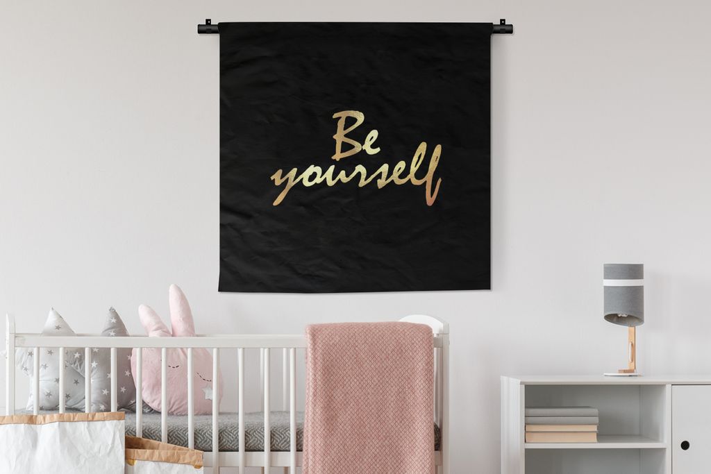MuchoWow Wandteppich Wandbehang Zitate - Selbstvertrauen - Gold - Schwarz 90x90 cm Tapisserie Dekoration Wandtuch - Wandaufhänger