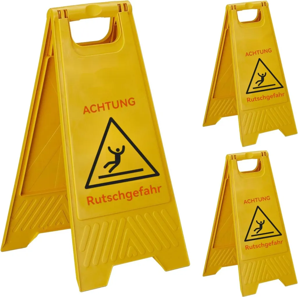 Lot de 3 panneaux Attention Sol Glissant - Signalétique de Sécurité Jaune