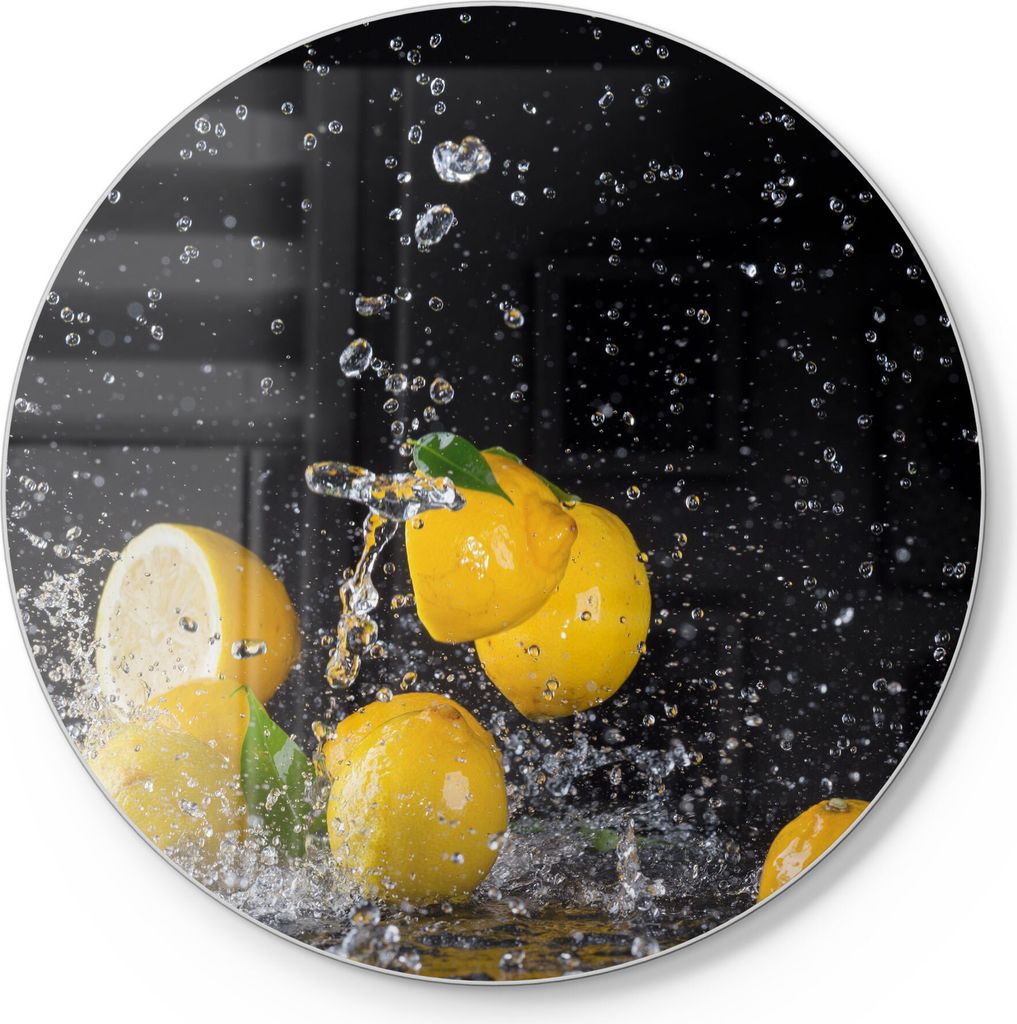 DEQORI Schneidebrett Glas Ø30 cm 'Zitronen und Wasserperlen' Schneideplatte groß
