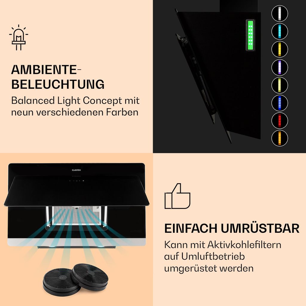 Klarstein Dunstabzugshaube 90cm, Abluft-Dunstabzugshaube, Produktbild 4