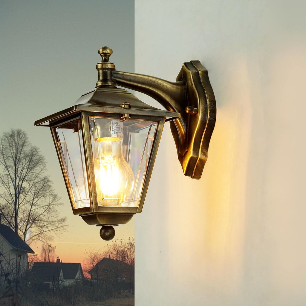 Außenwandlampe IP43 E27 Echt-Messing Rustikal Außenleuchte Wand Terrasse Hof
