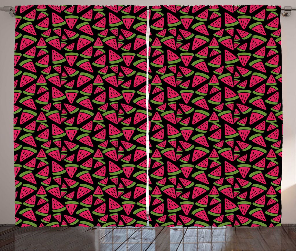 ABAKUHAUS Melone Rustikaler Vorhang, Creative-Frucht-Scheiben, Wohnzimmer Universalband Gardinen mit Schlaufen und Haken, 280 x 245 cm, Blau Dunkel...