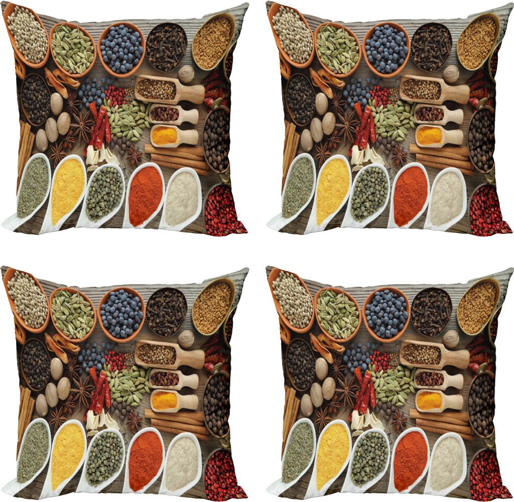 ABAKUHAUS Würzen Kissenbezug Set (4 Stück), Traditionelle Additives Düfte, Moderner Doppelseitiger Digitaldruck, 45 cm x 45 cm, Mehrfarbig