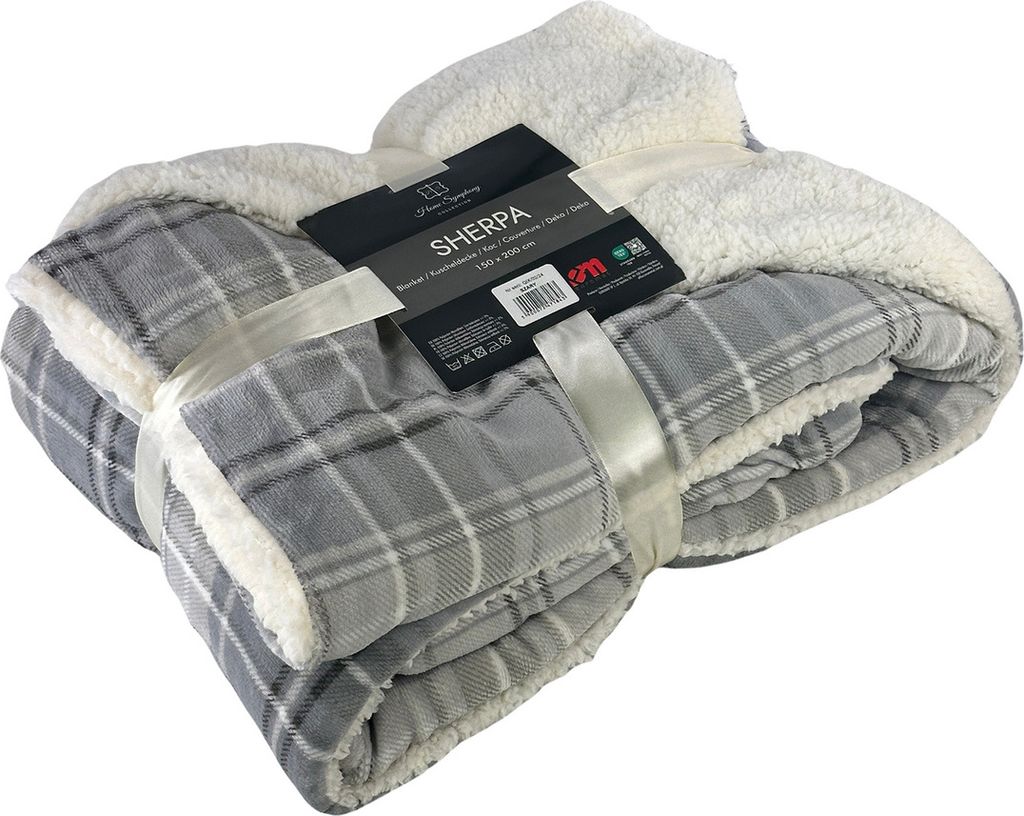 Decke Sherpa Grau Kariert 150x200 cm